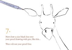 a drawing of a giraffe's head with a toothbrush in its mouth