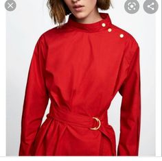 Super Cute Chef Style Red Tie Waist Buttoned Blouse/Shirt. 18" Pit To Pit 23" On Length Red Office Tops For Fall, Chic Red Zara Blouse, Chic Red Tops For Office, Chic Red Top For Office, Chic Red Office Top, Red Fall Office Tops, Red Fall Office Top, Elegant Red Zara Tops, Zara Red Workwear Tops