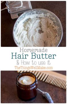 Perfect as an intensive conditioner for dry and damaged hair, this hair butter recipe is simple to make and nourishing to many hair types. It can be used as a hair mask, a hot oil treatment, or to smooth hair and give it some shine. #thethingswellmake #miy #hairbutter #naturalhaircare #haircare #haircarecurly #haircareremedies #hairconditioner Homemade Hair Butter, Hair Butter Recipe, Shea Butter Hair Mask, Permanent Hair Removal Cream, Hair Mask Recipe, Homemade Hair Mask, Hair Butter, Shea Butter Hair, Remove Unwanted Facial Hair