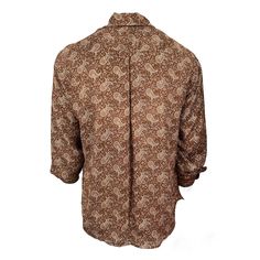 For Kings and Queens. Our Paisley Crepe bronze long-sleeve shirt, crafted from luxurious silk, is both elegant and flowy. The rich brown hue and intricate paisley pattern add sophistication and versatility, while the silky fabric drapes effortlessly and feels soft against the skin. Perfect for both professional and social occasions. 100% Silk   Dry Clean and Hand Wash Luxury Brown Long Sleeve Tops, Luxury Brown Formal Tops, Brown Silk Blouse For Work, Brown Silk Workwear Tops, Brown Silk Tops For Work, Brown Silk Tops For Workwear, Brown Silk Tops For Fall, Long Sleeve Silk Tops For Fall, Brown Long Sleeve Flannel Shirt