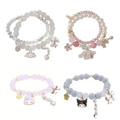 PRICES MAY VARY. NICE SET - The cute bracelet comes in three styles. Each style contains a crystal bracelet with rosette flower heart charms and an anime character bracelet. SIZE - The anime inspired bracelets are 2.36inch(6CM) in diameter.Elastic length.Can fit any size wrist.About 30g. MATERIAL - The double layered bracelet is made of crystal stone.Nickel free.Harmless to your body. PERFECT GIFTS - The kawaii bracelets are nice gift to best friends, besties on birthday, new year, Christmas,Mot Sanrio Bracelet, Kawaii Bracelet, Bracelets Cute, Bracelets For Girls, Relationship Bracelets, Women Friendship, Elastic Bracelets, Friendship Jewelry, Bracelets Set