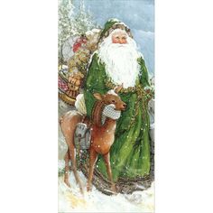 santa claus and his deer in the snow