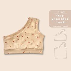 an image of a tank top sewing pattern with the words, one shoulder tank on it