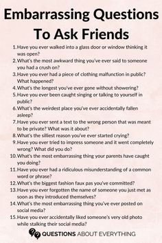 embarrassing questions Embarrassing Truth Questions, Questions To Ask Friends Funny, Question Game For Friends, Questions To Ask Friends, Embarrassing Questions, Truth Or Truth Questions, Ice Breaker Questions, Bucket List Book