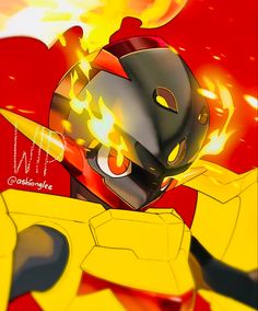 an animated character with yellow and red colors