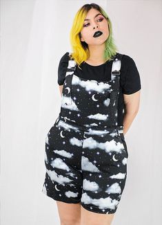 Night Sky Overalls - In Control Clothing Overalls Plus Size, Cute Overalls, Personal Brand, Goth Outfits, Overalls Women, Black Romper, Short Rompers