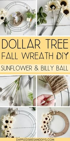 dollar tree fall wreath diy with sunflowers and billy balls