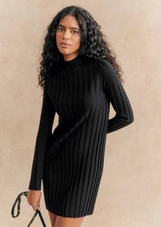 Slightly fitted short dress in merino wool with long sleeves;Ribbed knit;High neckline;Wearable length 83 cm / 32.7 in (for a S) Lifestyle Dresses, Denim Suit, Denim T Shirt, Victoria Dress, Knit Mini Dress, Shop Swimwear, High Neckline, Parisian Style, Black Print