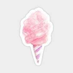 an ice cream cone with pink watercolors on it