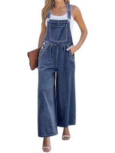 Jumpsuits, overall and jumpers are the ideal garment for that relaxed and cool style that you want to project. It is versatile, easy and quick to combine, it stylizes the body and can be used by any woman of any age. This practical overall is perfect for you, it will give you a unique casual style. It features a sleeveless, square neckline with front pockets. Loose style. Pull on. Pockets on sides. Wide leg. Adjustable buckled straps. 62% cotton, 21% Polyester, 10% viscose, 6% lyocell, 1% modal. Color may be lighter or darker depending of the device it is displayed. High Heel Wedges Platform, Denim Jumper, Romper And Jacket, Dark Blue Denim, Loose Style, Wide Pants, Sweater Pants, Dress With Boots, Flare Pants