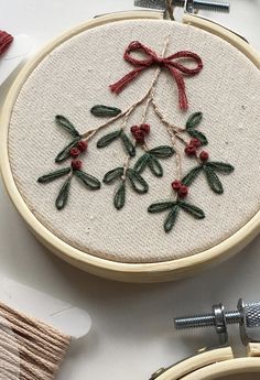 a close up of a embroidery on a table