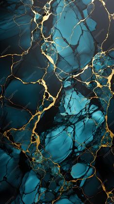 blue and gold marble texture background with black, yellow and green colors on the surface