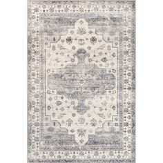 an area rug with grey and white colors