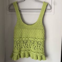 Lime Green Sweater Knit Tank Top, Perfect For Summer Days. New Without Tags, Never Worn. Size Small. Smoke Free Pet Free Home Green Knitted Cotton Tops, Green Cotton Knitted Tops, Green Casual Crochet Top With Knit Fabrication, Casual Green Crochet Top With Knit Fabrication, Casual Green Crochet Top, Green Fitted Knit Crochet Top, Green Fitted Crochet Knit Top, Summer Green Knit Top, Stretch Green Crochet Top