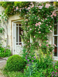 an image of a house with flowers growing on it