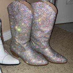 Glitter Sparkle Cowboy Boots Size 9. Only Worn 3 Times! Comfy And Gorgeous ! I Think They’re Steve Madden. I Have To Get The Box Out Of Storage To Be Sure. I Love Them But I Need The Money Sparkly Boots, Shoes Glitter, The Money, Steve Madden Shoes, Cowboy Boots, Steve Madden, Cowboy, Sparkle, Glitter