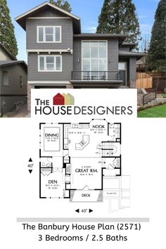 the floor plan for this house has three bedroom and two bathrooms, 2 5 baths