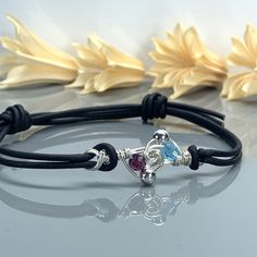 Any Two Birthstones Leather Adjustable Bracelet- Sterling Silver Filled Wire Wrapped Personalized Bracelet- Brown or Black Leather by SimplyCharmed21 on Etsy Adjustable Black Bracelets For Anniversary, Black Bracelet Jewelry For Mother's Day, Couples Bracelet, Mothers Bracelet, Friend Bracelets, Wire Wrapped Bracelet, Swarovski Crystal Beads, Argentium Silver, Hand Stamped Jewelry