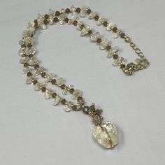 VTG Quartz Pendant Necklace Clear Chip Nugget Alternating Gemstone Chakra 18" Vintage Beaded Necklace With Stones As Gift, Vintage Beaded Necklace With Stones For Gift, Vintage Gemstone Beads Jewelry For Meditation, Chip Bead Necklace, Quartz Pendant Necklace, Chip Beads, Quartz Pendant, Quartz Necklace, Chakra