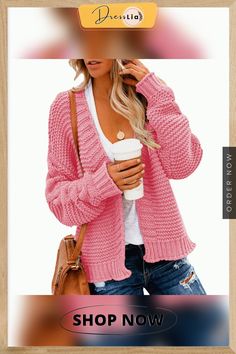 Solid Color Loose Casual Knitted Sweaters Cardigan Casual Knit Sweater Coat For Fall, Casual Knitted Sweater Coat For Fall, Casual Knitted Cardigan, Casual Knitted Sweater Coat, Casual Pink Knit Sweater Coat, Pink Knit Sweater Coat In Casual Style, Pink Casual Knit Sweater Coat, Pink Knit Casual Sweater Coat, Casual Knitted Fall Sweater