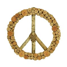 a peace sign made out of wooden slices