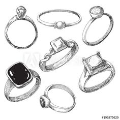 hand drawn rings set with different shapes and sizes