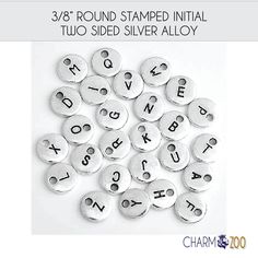 "Add A Charm, Add An Initial Charm, Add to An Order, Alphabet Charms Silver --------------------- ADD AN INITIAL CHARM: ♥ Add an initial charm to your purchase from our shop! ♥ Round Style: 3/8\" Plated silver round two sided stamped ♥ Block Style: 1/2\" Plated silver block style ♥ Typewriter Style: 3/8\" Plated antique silver round two sided INCLUDES: ♥ One initial charm the style of your choice ♥ We will attach it to your necklace/keychain/bangle purchased from this shop JUST WANT THE INITIAL Alien Nation, Initial Keyring, Space Lovers Gifts, Lightning Bolt Necklace, Alphabet Charms, Astrology Jewelry, Necklace Packaging, Free Gift Tags, Round Two