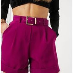 Elvi Belted Shorts In Burgundy By Asos Pink Colored New With Tags Size 26 W8 Going Out Shorts With Belt Loops, Chic Purple Shorts For Day Out, Chic Purple Short Bottoms, Chic Short Purple Bottoms, Belted Shorts, Striped Linen, Striped Shorts, Cotton Shorts, Cotton Weaving