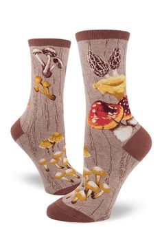 Mushroom Women's Socks Mushroom Socks, Heather Moss, Tall Socks, Sock Lovers, Over The Calf Socks, Funky Socks, Women Crew Socks, Mens Crew Socks, Crazy Socks