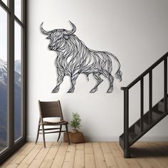 a wall sticker depicting a bull with long horns