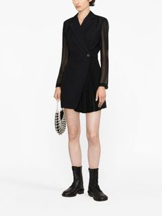 SANDRO Panelled Blazer Dress | Black | FARFETCH Blazer Dress Black, Wardrobe Edit, City Dress, Jonathan Adler, Tailored Blazer, Van Cleef Arpels, Summer Beach Wear, Exclusive Fashion, Sheer Sleeves