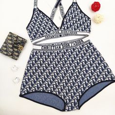 2 Piece Bathing Suits Blue Matching Set For Summer, Chic Blue Vacation Sets, Chic Blue Stretch Sets, Blue Loungewear Sets For Beach Season, Blue Cotton Beach Season Sets, Sleeveless Blue Sets For Beach Season, Trendy Bathing Suits, Bathing Suit Outfits, Black Monokini