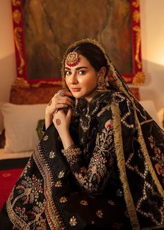 Buy Elegant Party Wear Black Dress Designer a Classically Made Attire Depicting Mughal Culture Nicely Adorned with Fine Embroidery, Tilla and Patches. Wear Black Dresses, Fine Embroidery, Hania Amir, Pakistani Salwar, Raw Silk Fabric, Pakistani Wedding Outfits, Unstitched Dress Material, Beautiful Pakistani Dresses, Black Bridal