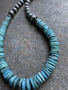 Sterling Silver Turquoise W Navajo Pearls Bead Necklace. 18 inch Rustic Turquoise Hand-strung Necklace, Western Turquoise Round Beads Jewelry, Western Style Turquoise Round Beads Jewelry, Southwestern Beaded Round Turquoise Necklace, Turquoise Western Jewelry With Round Beads, Southwestern Beaded Turquoise Necklace, Turquoise Western Style Round Beads Jewelry, Southwestern Turquoise Necklace With Round Beads, Handmade Western Turquoise Beaded Necklaces