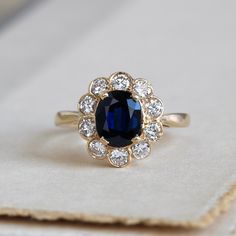 Vintage Sapphire Engagement Ring 1920s Art Deco Diamond, Halo Ring, Vintage Sapphire Ring, Vintage Sapphire, Blue Sapphire Diamond, Ring Crafts, Alternative Engagement Rings, Dream Engagement Rings, Natural Blue Sapphire