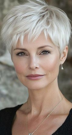 Pixie hairstyles for women over 50 are both stylish and practical. This short cut is easy to maintain and can be customized to suit your personality. Whether you prefer a sleek, polished look or a more relaxed, textured vibe, the pixie cut is a timeless option for women of all ages. Women’s Pixie Cut, White Hair Pixie Cut, Short Hair Cuts For Women Pixie Undercut, Round Face Haircuts Short Double Chin, Feminine Pixie Cuts, Short White Hair, Short Sassy Haircuts, Pixie Haircut For Thick Hair, Short Hair Trends