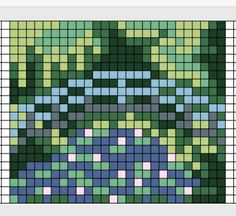 a cross stitch pattern with green and blue squares