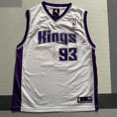 Nwot Kings Jersey White & Purple Brand New, Never Worn Boys Large 14-16 Runs Big, Could Fit A Small Woman. Great Condition Make Me Reasonable Offers! B4 White Fitted Playwear Tops, Throwback Sleeveless Top For Streetwear, Throwback Sleeveless Streetwear Top, White Sleeveless Tops For Playwear, Sporty White T-shirt For Playwear, Throwback White Tops For Streetwear, White Throwback Tops For Sports Events, White Letter Print Tops For Playwear, Throwback White Crew Neck Top