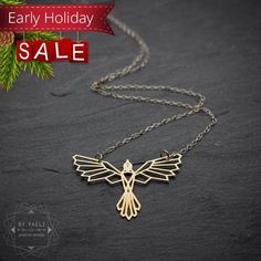 Bird necklace, phoenix necklace, geometric phoenix #jewelry #necklace @EtsyMktgTool http://etsy.me/2gFcyx8 #goldfillednecklace Elegant Gold Jewelry With Bird Design, Elegant Gold Necklace With Bird Design, Gold Pendant Necklace With Bird Design, Yellow Gold Bird Design Pendant Jewelry, Gold Necklace With Bird Design As Gift, Gold Necklace With Bird Design For Gift, Origami Necklace, Phoenix Pendant, Phoenix Necklace