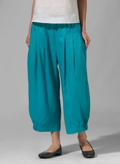 Linen Crumple Effect Harem Pants Wide-leg Linen Capris With Elastic Waistband, Linen Harem Pants For Loungewear, Linen Capris With Relaxed Fit, Linen Straight Capris With Elastic Waistband, Linen Capris With Elastic Waistband, Relaxed Fit Linen Ankle-length Capris, Loosely Fitted Linen Harem Pants, Straight Linen Capris With Elastic Waistband, Solid Linen Capris With Pockets