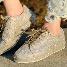 Step Out In Style, These Rhinestone Sneakers Are Here To Make Casual A Little More Glamorous! Sparkly Iridescent Rhinestones In A Variety Of Sizes Cover These Classic Sneakers With A Rounded Toe, Lace-Up Vamp, Low-Cut Collar, And Coordinating Rhinestone-Embellished Flatform Sole. Cushioned Insole. ** Bundle Up To Get 10% Discount ** Condition: Brand New Color: Champagne Gold W/ Ab (Aurora Borealis) Finished Rhinestones Heel Height: 0.75" (Approximately) Fit: True To Size! Rhinestone Sneakers, Superga Black, Black High Top Converse, Red Converse, Sparkle Shoes, Adidas Boost, Pink Men, Rhinestone Heels, Color Champagne