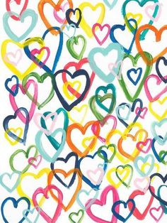 many different colored hearts on a white background