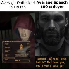 an image of a man with a bald head and text that reads, average optimized average speech build fan