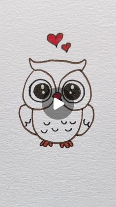 an owl with hearts on its head