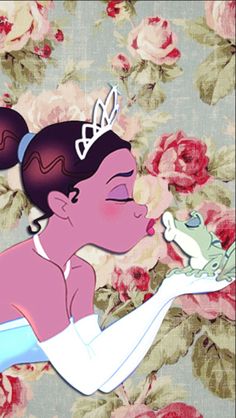 the princess and the frog kissing each other