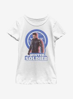 a white t - shirt with an image of the character winter soldier printed on it