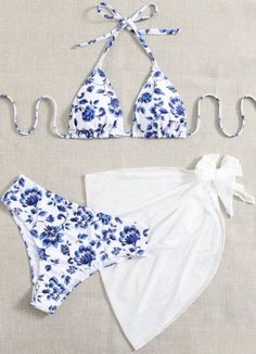 White Floral Print Swimwear For Beach Cover-up, Fitted Floral Print Swimwear For Beach Cover-up, Bohemian White Swimwear With Floral Print, Bohemian White Floral Print Swimwear, White Bohemian Swimwear With Floral Print, White Floral Print Swimwear For Vacation, White Floral Print Swimwear For Beach, White Floral Print Beachwear Swimwear, White Triangle Top Swimwear With Floral Print