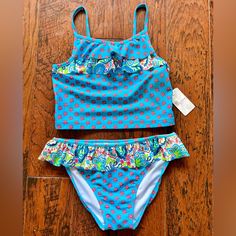 Brand New! Original Price $48. Super Cute! Playful Light Blue Fitted Swimwear, Blue Sleeveless Fun Swimwear, Playful Fitted Light Blue Swimwear, Blue Playful Tankini For Beach Season, Playful Blue Tankini For Beach Season, Playful Blue Spring Tankini, Playful Light Blue Swimwear For Pool, Blue Summer Tankini For Playwear, Fitted Blue Fun Swimwear