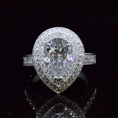 3.73 Ct. Pear Cut Dual Halo Diamond Engagement Ring Double Halo Engagement Ring, Double Halo Engagement, Pear Cut Diamond, Art Deco Engagement, Double Halo, Deco Engagement Ring, Art Deco Engagement Ring, Bling Rings, Pear Shaped Diamond