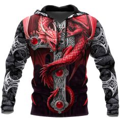 Dragon 3d, Basic Streetwear, Dragon Graphic, Dragon Hoodie, Tattoo Shirts, Red Tattoos, Hoodies Men Pullover, Men's Pullover, Fall Clothing